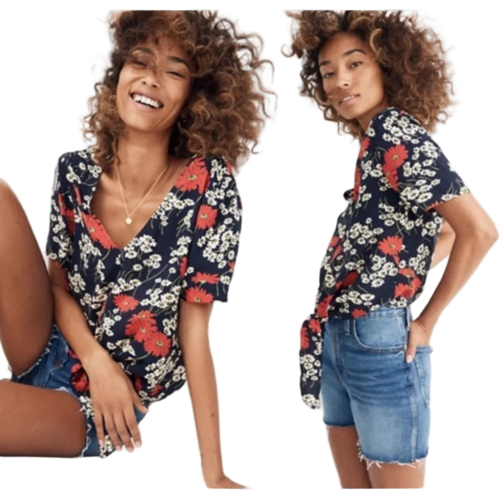 Madewell Hillside Daisies Floral Top Size Small Tie Front Blouse